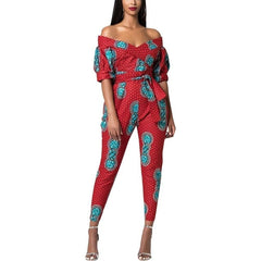 TrendyNelly™ Off-Shoulder V Neck Jumpsuit Ankara