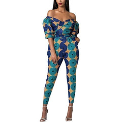 TrendyNelly™ Off-Shoulder V Neck Jumpsuit Ankara