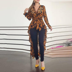 TrendyNelly™ Ethnic Printed Long Sleeve Ruffles