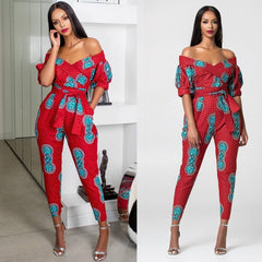 TrendyNelly™ Off-Shoulder V Neck Jumpsuit Ankara