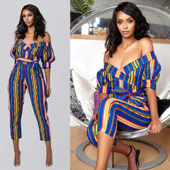 TrendyNelly™ Off-Shoulder V Neck Jumpsuit Ankara