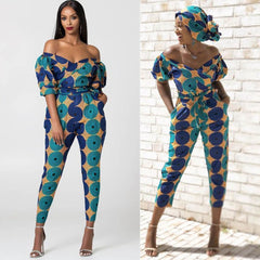 TrendyNelly™ Off-Shoulder V Neck Jumpsuit Ankara