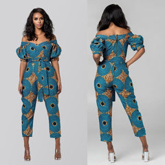 TrendyNelly™ Off-Shoulder V Neck Jumpsuit Ankara