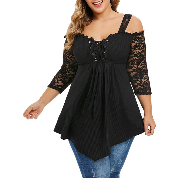 TrendyNelly™ Off Shoulder Black Blouse Plus Size