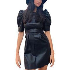 TrendyNelly™ Puff Sleeve Leather Elegant Dress