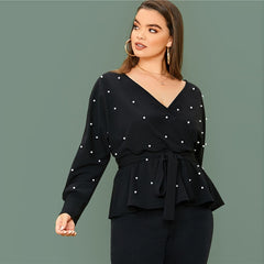 FinallyTrendy™ Surplice Pearls Beaded Belted