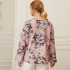 TrendyNelly™ Pink Keyhole Botanical Blouse