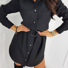 TrendyNelly™ Black Shirt Dress with Belt