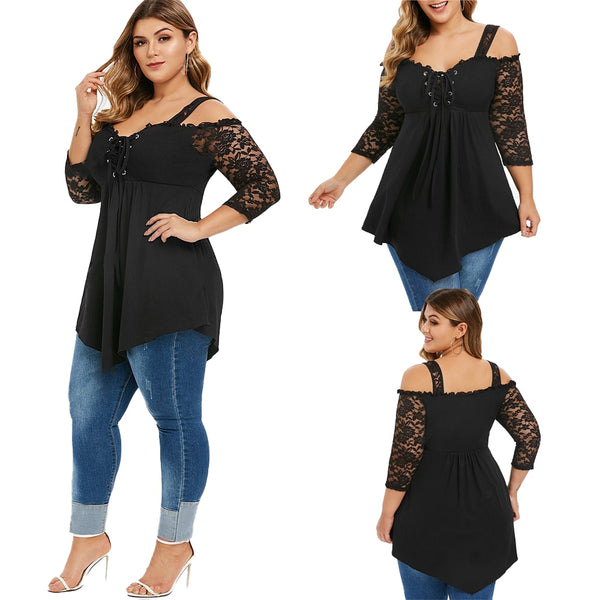 TrendyNelly™ Off Shoulder Black Blouse Plus Size