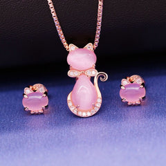 TrendyNelly™ Rose Gold Cat Earrings & Necklace