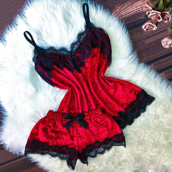 TrendyNelly™ Velvet Bow Nightwear