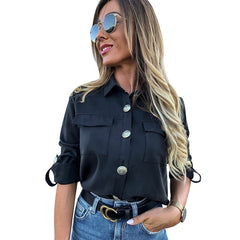 TrendyNelly™ Military Top Blouse With Pocket