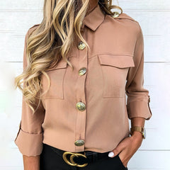 TrendyNelly™ Military Top Blouse With Pocket