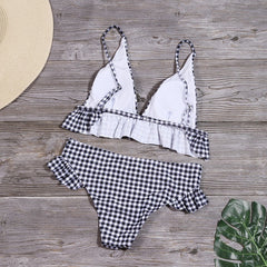 TrendyNelly™ Plaid Print Ruffle Bikini Set