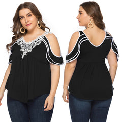 TrendyNelly™ Striped Floral Printed Plus Size Tee