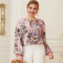 TrendyNelly™ Pink Keyhole Botanical Blouse