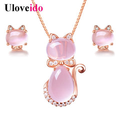 TrendyNelly™ Rose Gold Cat Earrings & Necklace