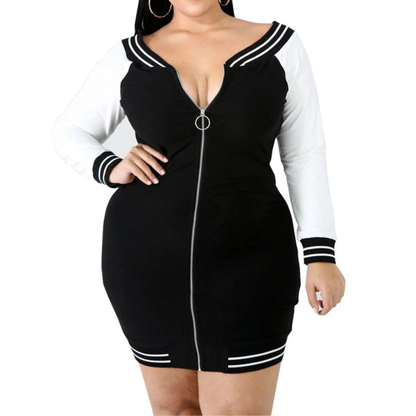 TrendyNelly™ Bodycon Deep V Zipper Plus Size Dress