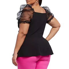 TrendyNelly™ Black Organza Puff Sleeve Plus Size