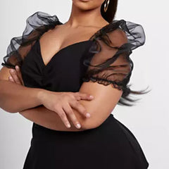 TrendyNelly™ Black Organza Puff Sleeve Plus Size