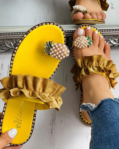 TrendyNelly™ Pineapple Pearl Flat Toe Slipper