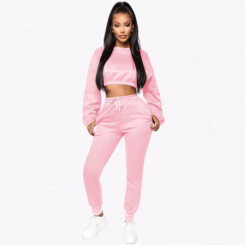 TrendyNelly™ O-neck Crop Top Tracksuit