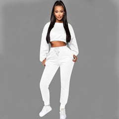 TrendyNelly™ O-neck Crop Top Tracksuit