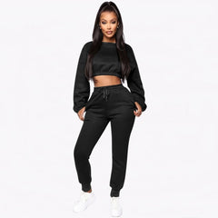 TrendyNelly™ O-neck Crop Top Tracksuit