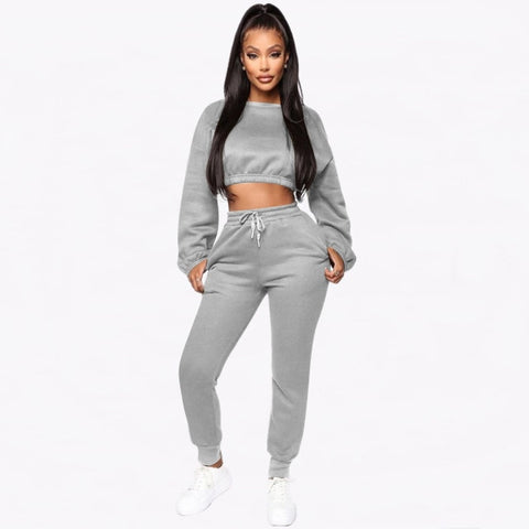 TrendyNelly™ O-neck Crop Top Tracksuit