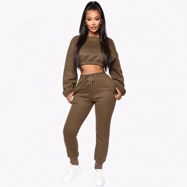 TrendyNelly™ O-neck Crop Top Tracksuit